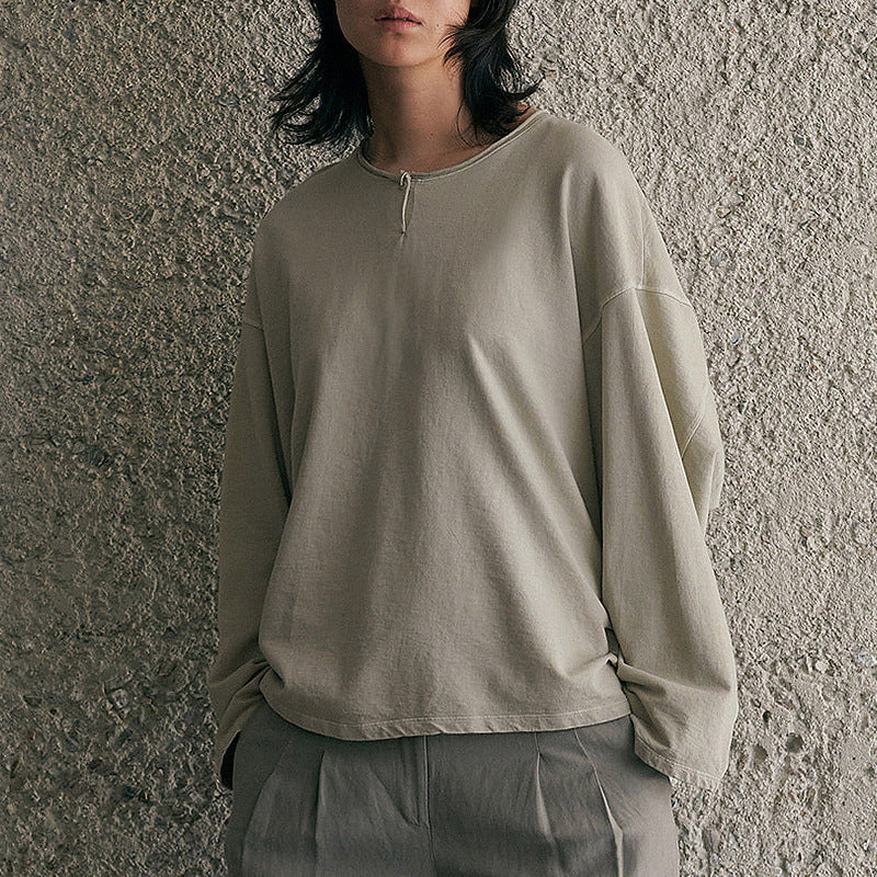 Fall Niche Thin Loose round Neck Curling Long Sleeve Terry Design Drop Shoulder Casual Sweatshirt Women
