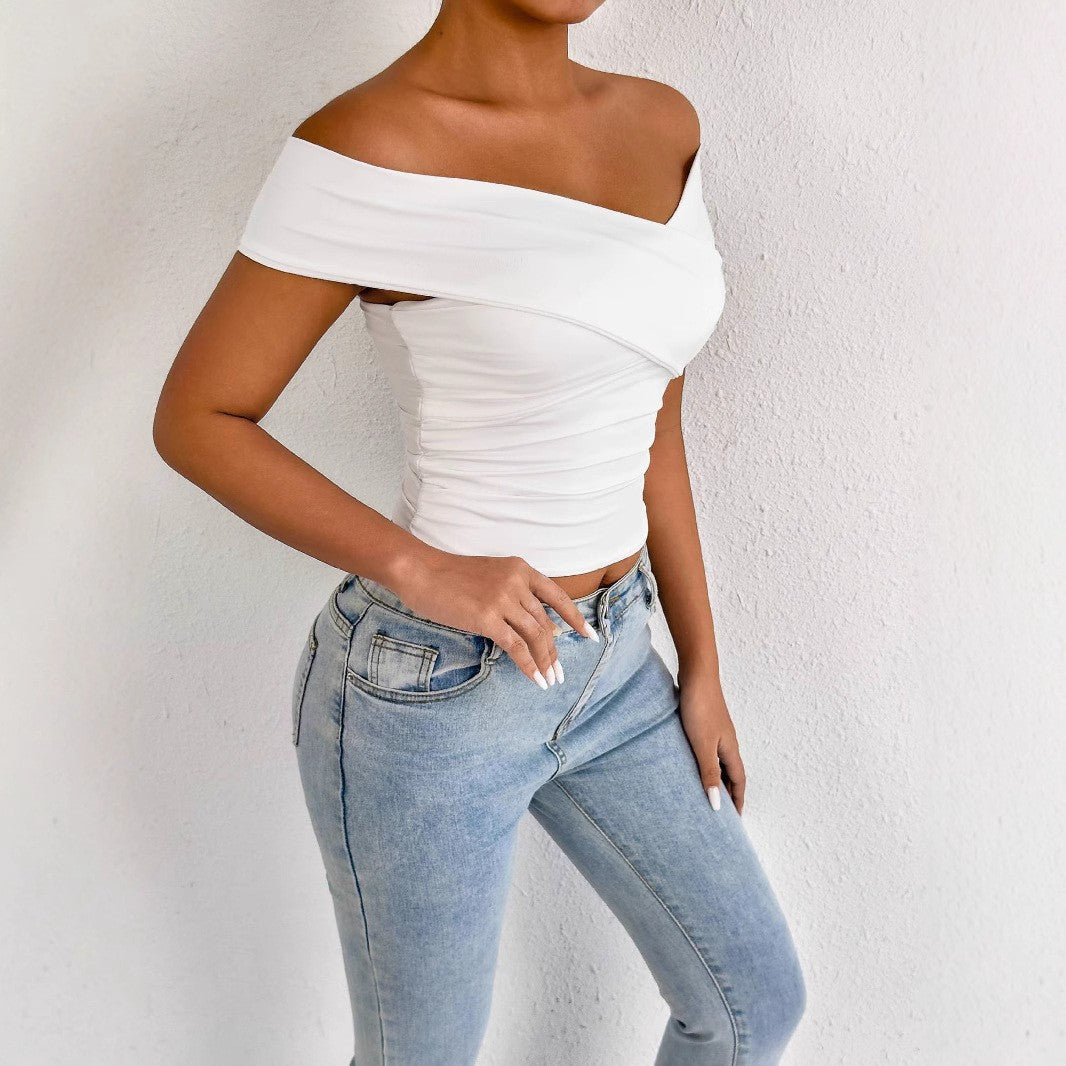 Summer Women Top Cross off Neck Bandeau Slim Fit Top
