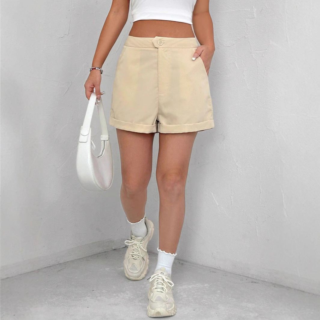 Women Clothing Summer Solid Color Shorts