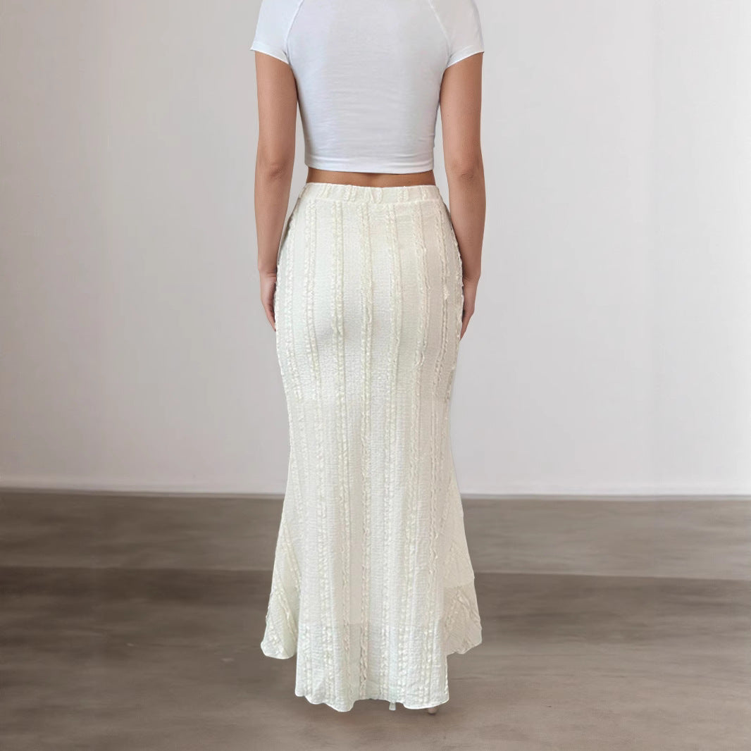 Spring Summer Women Clothing Figured Cloth Elegant Slim Fit Sheath Fishtail Skirt Swing Skirt