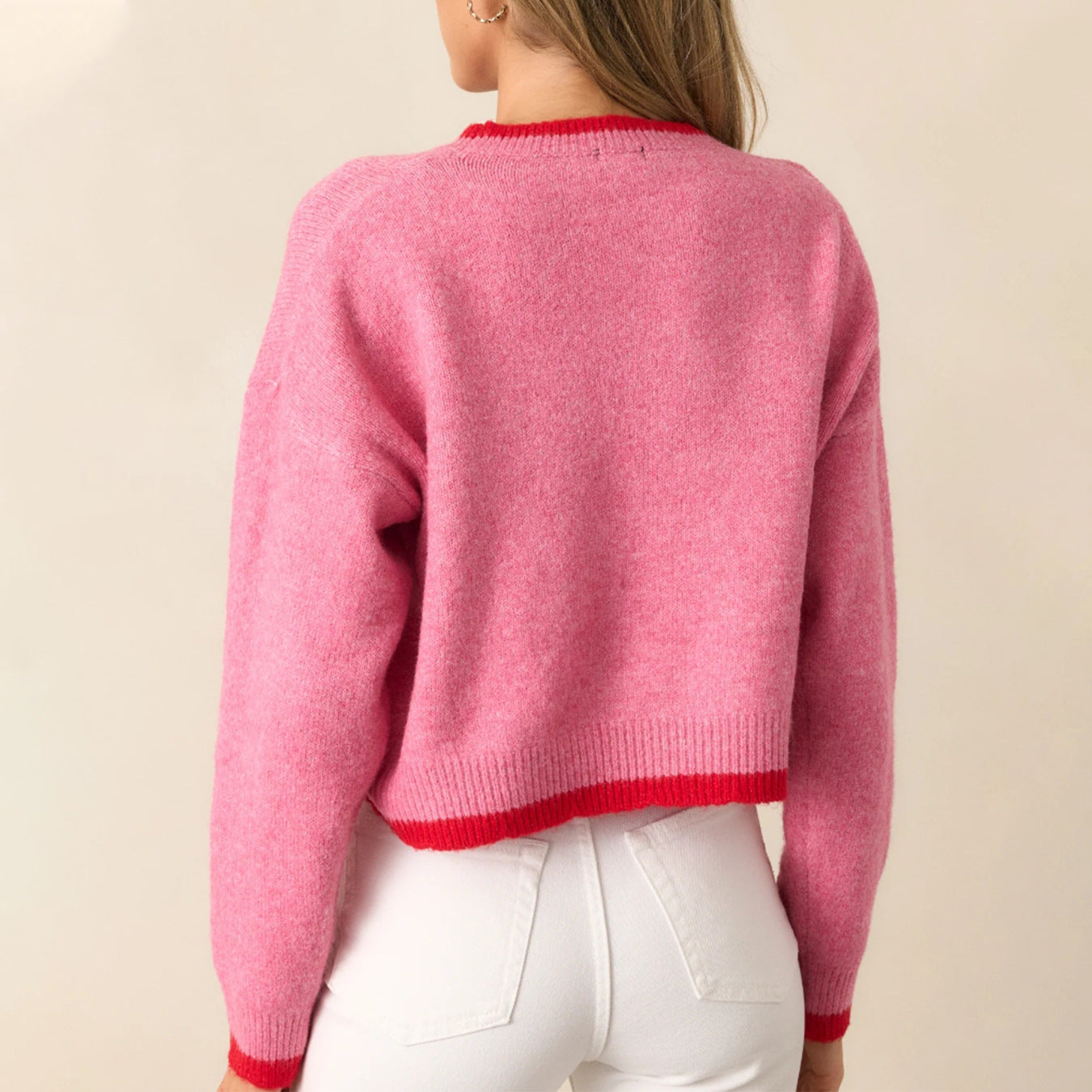 Strawberry Jacquard Autumn Women Sweater Casual Short Long Sleeved Sweater Top