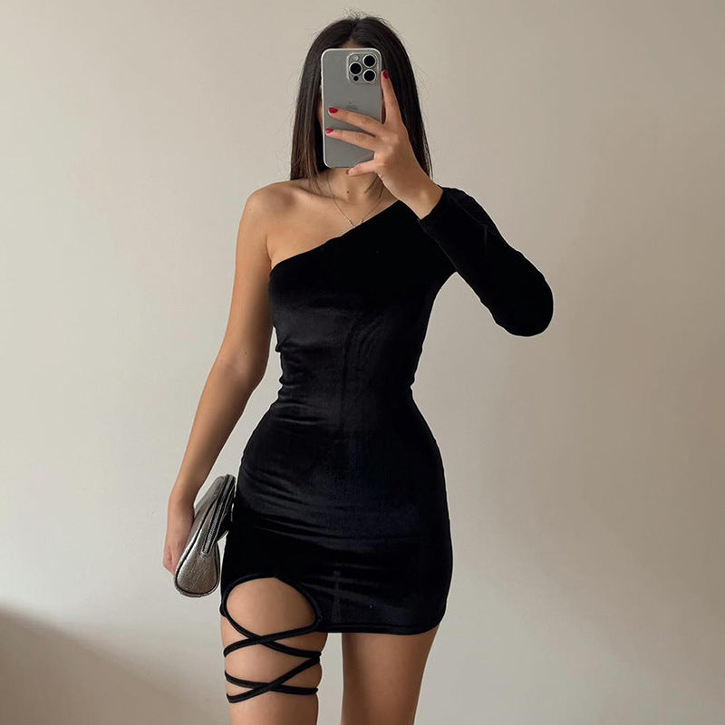 Solid Color Shoulder Strap Adult Lady like Woman Sexy Design Sheath Dress Slim Fit Slimming