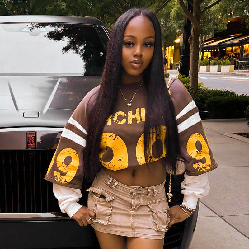 Loose Street Casual Printed Letters Sports False Two Piece Sweatshirt