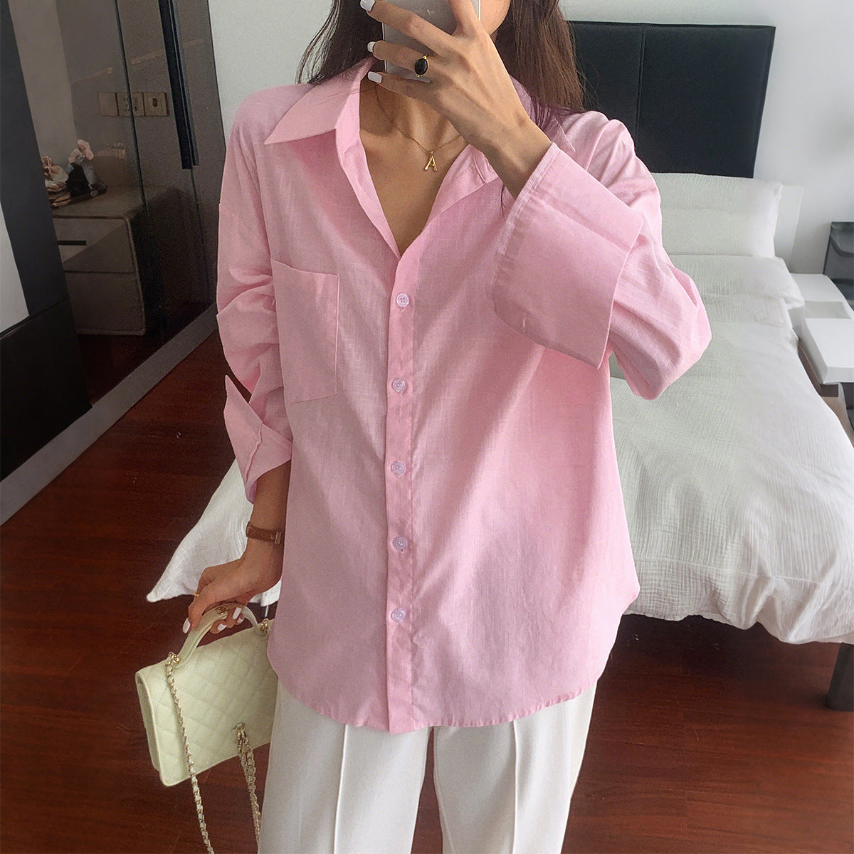 Women Clothing Autumn Winter Casual Vacation Advanced Long Sleeved Shirt