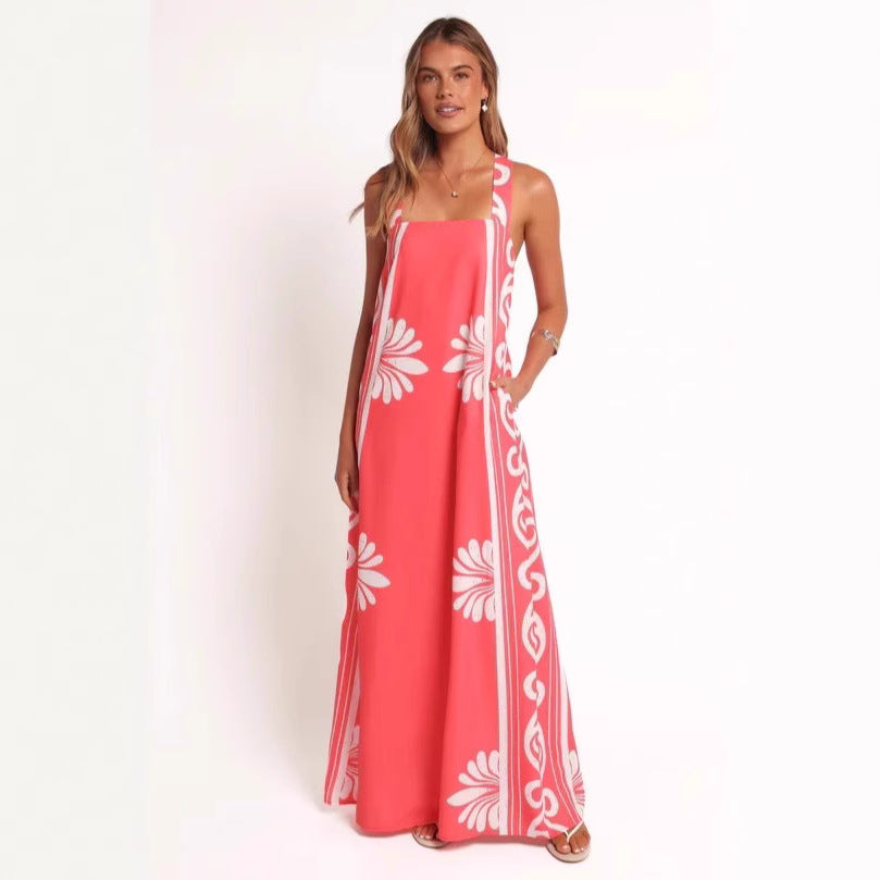 Summer Positioning Printing off Neck A line Sling Dress