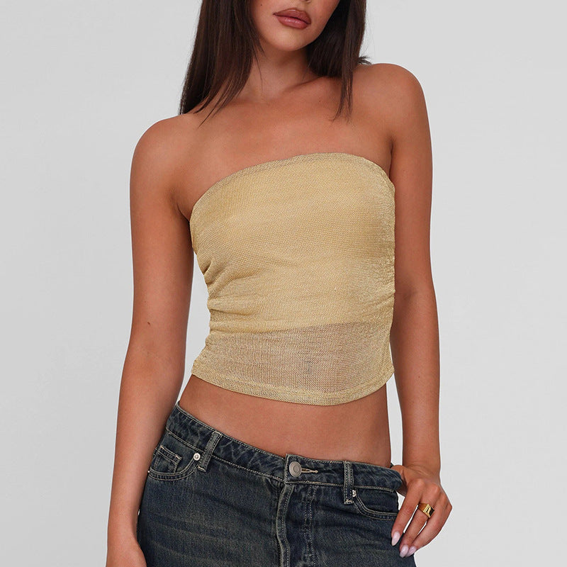 Women Clothing Sexy Trendy Wild Stitching Solid Color Tube Top