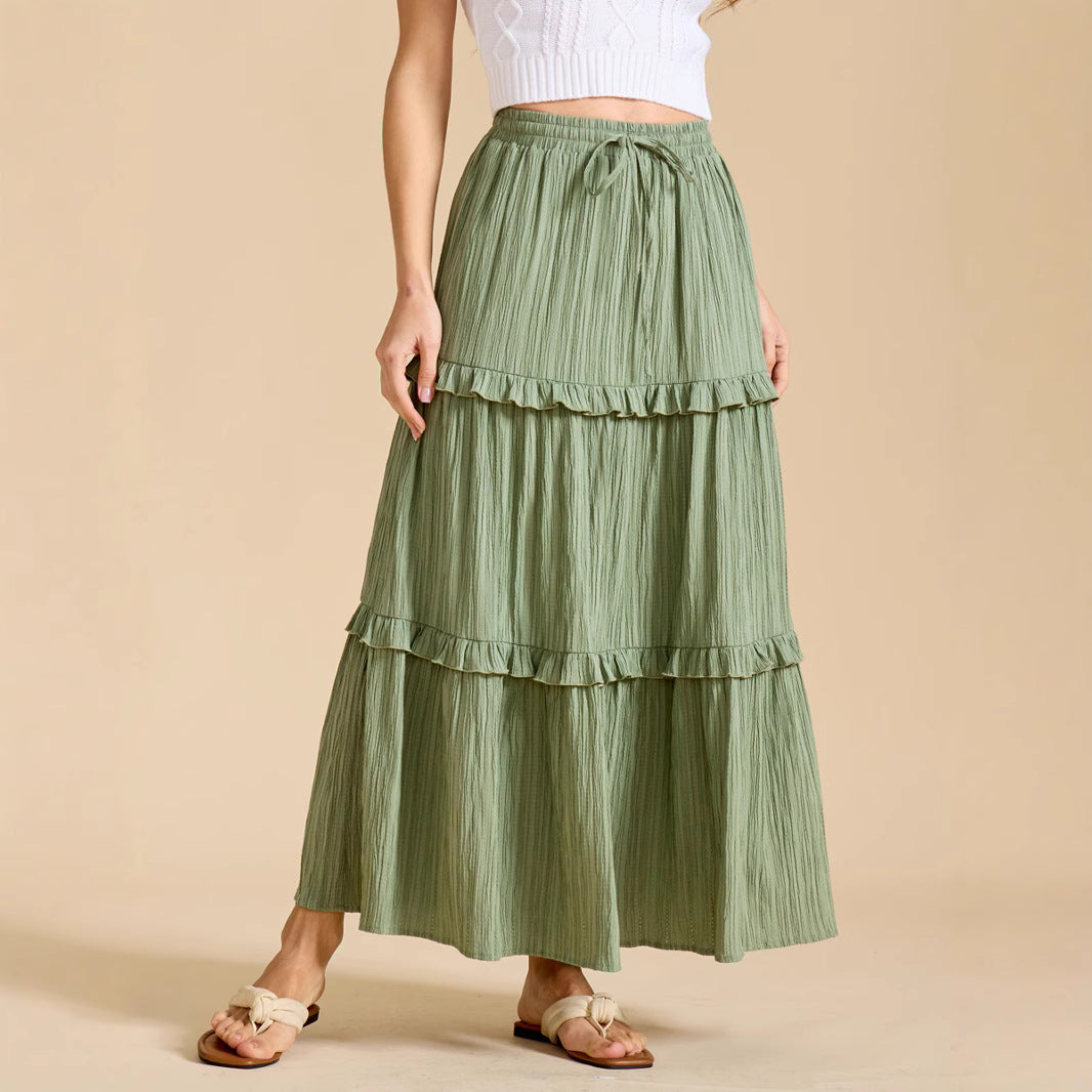 Drawstring Lace Skirt High Waist Elastic plus Size A line