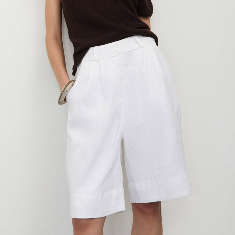 Women Clothing Summer High Waist Loose White Shorts Simple All Match Casual Wide Leg Half Pants