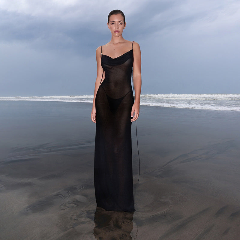 Spring Summer Women Clothing Sexy Backless See through Sling High Waist Hip Bag Dress