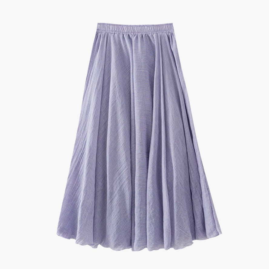 Ice Tencel Cotton Linen Texture Pleated Skirt Women Summer Drape Casual Swing A line Umbrella Skirt Long Skirt