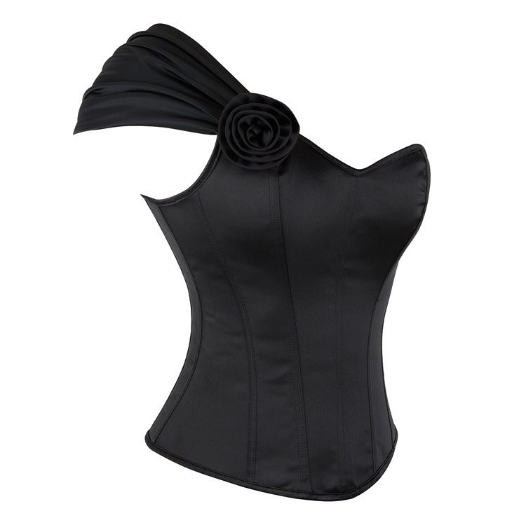 Black Zipper Single Shawl Women Bodybuilding Girdle Court Top