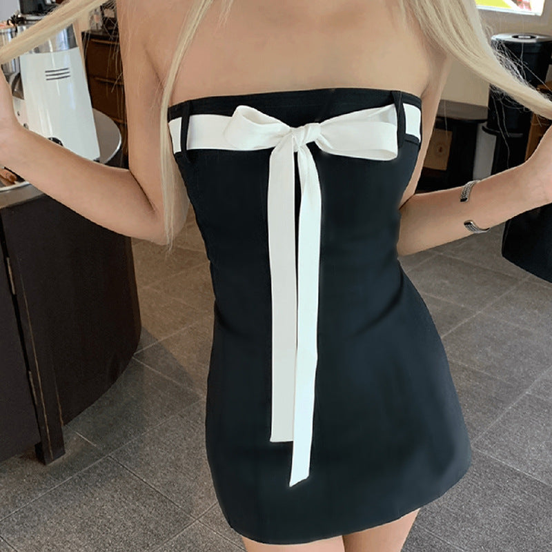 Sexy Backless Bow Sexy Tube Top Package Hip Short Dress Women Clothing