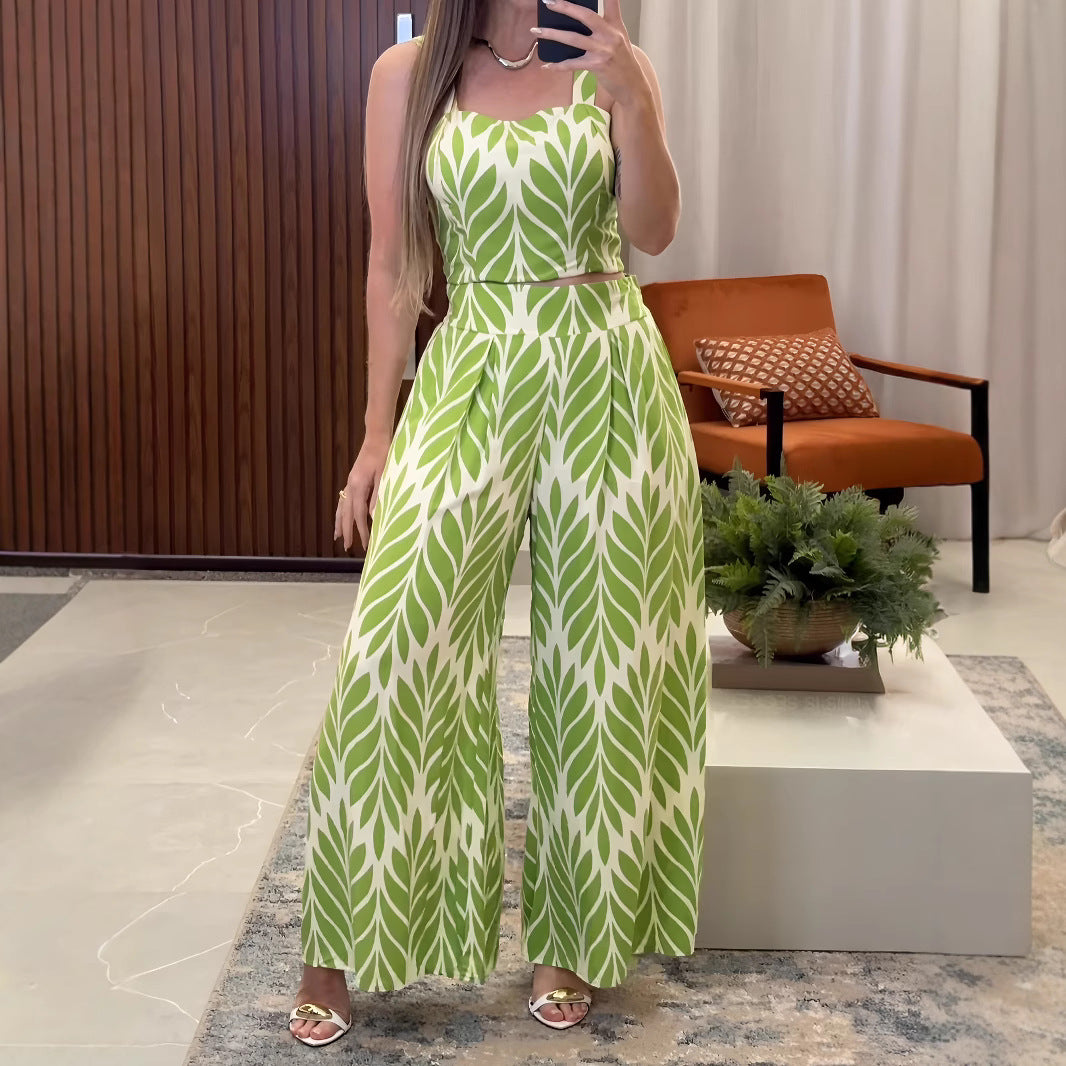 Women Casual Holiday Floral Print Camisole Two Piece Sets Pants