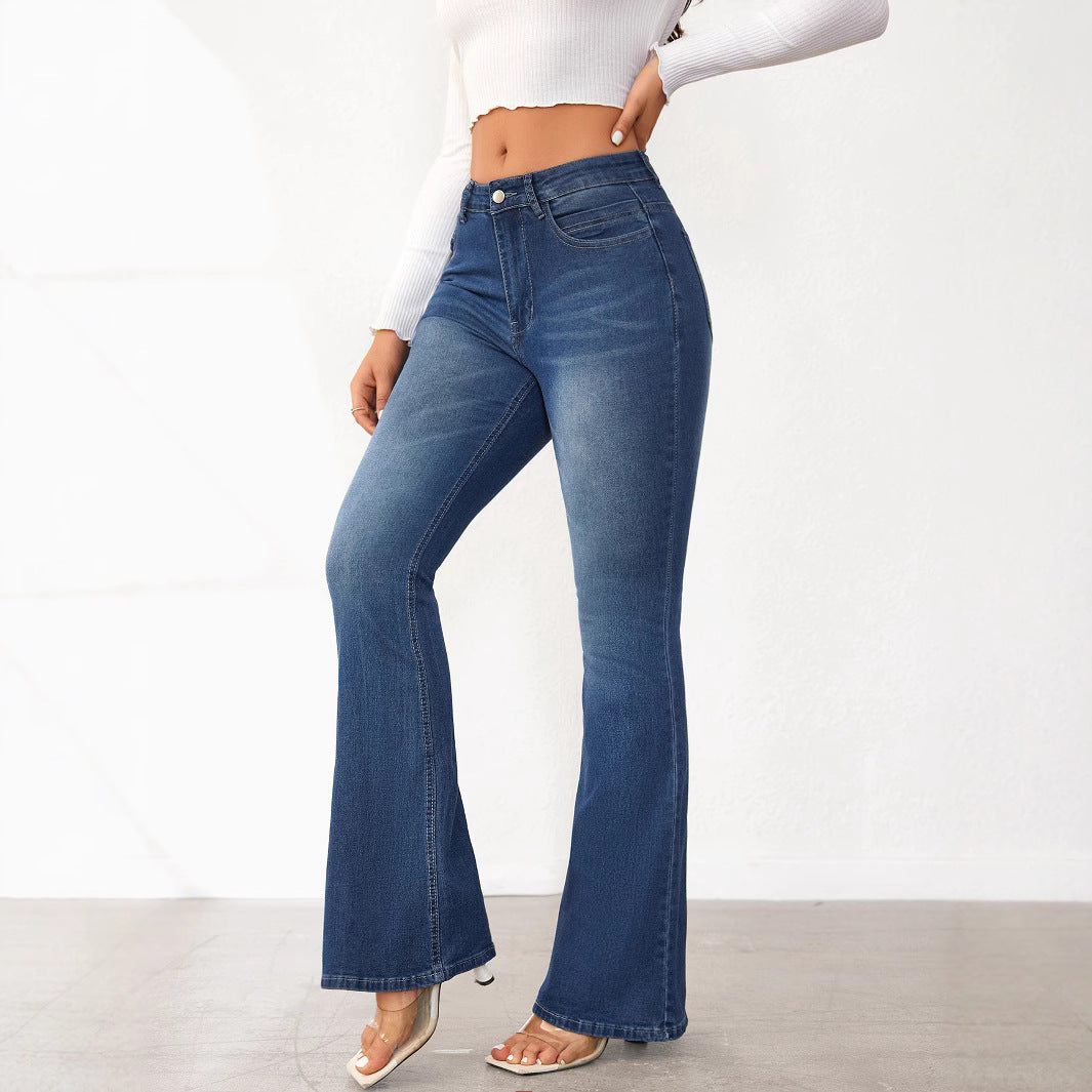 Vintage Jeans Women Spring Stretch Slim Fit Micro Flared Pants Trousers