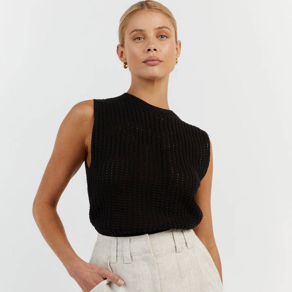 Women Clothing Sexy Cutout Dehaired Angora Covering Yarn Sleeveless Knitted Pullover Vest Top Women