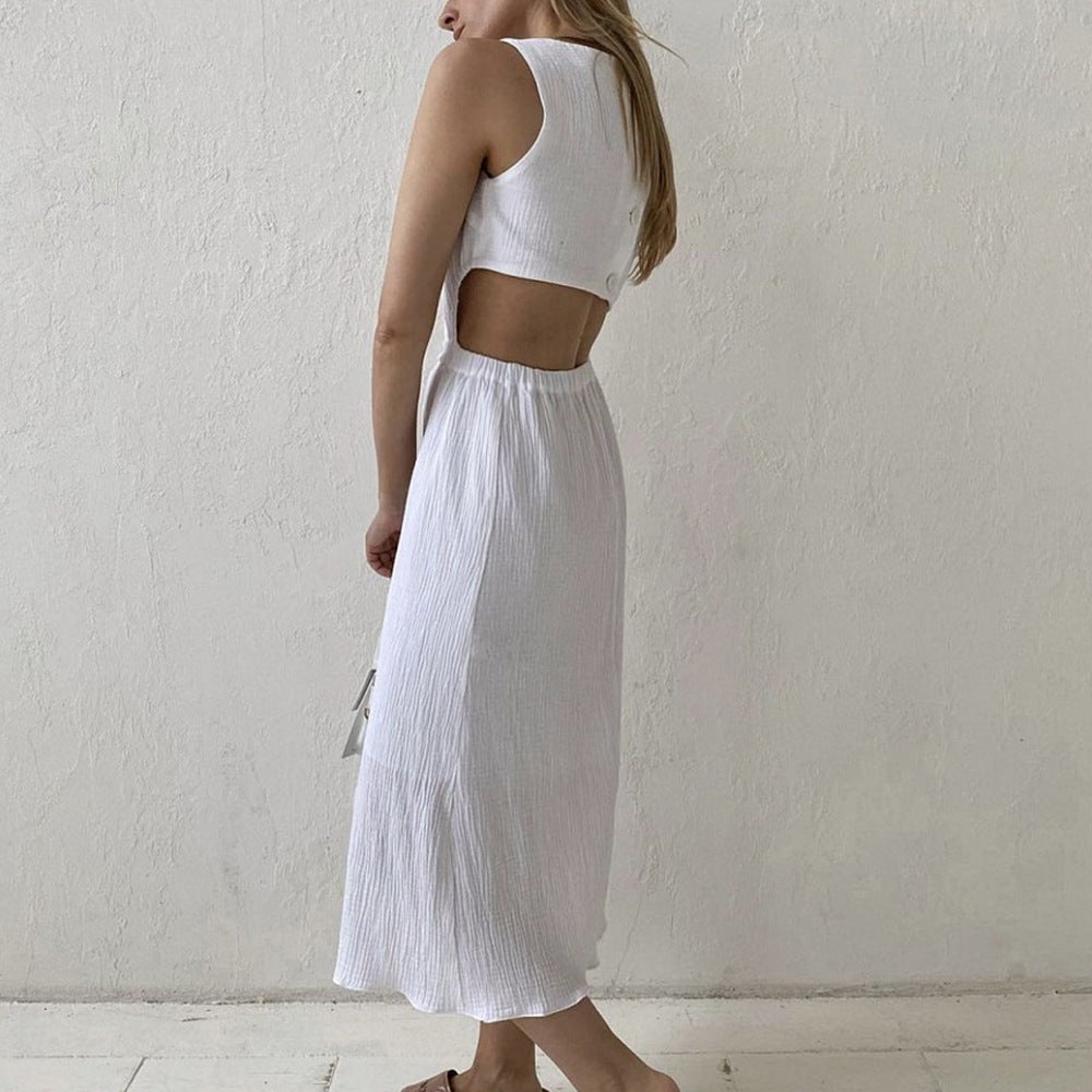 Double Layer Zou Cloth Dress Summer Casual Back Single Breasted Cropped Outfit Design Vest