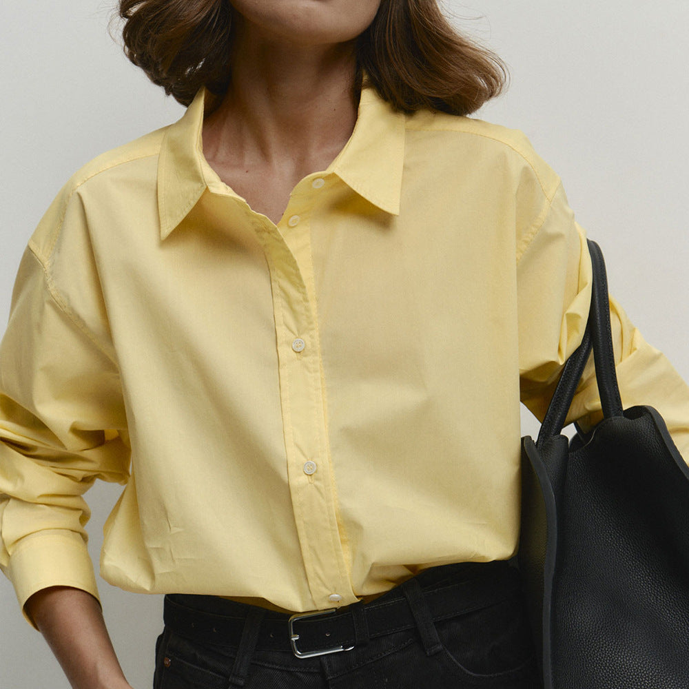Cotton Yellow Shirt for Women Spring Summer Blouse for Commuting Comfortable Loose Cotton Shirt for Women