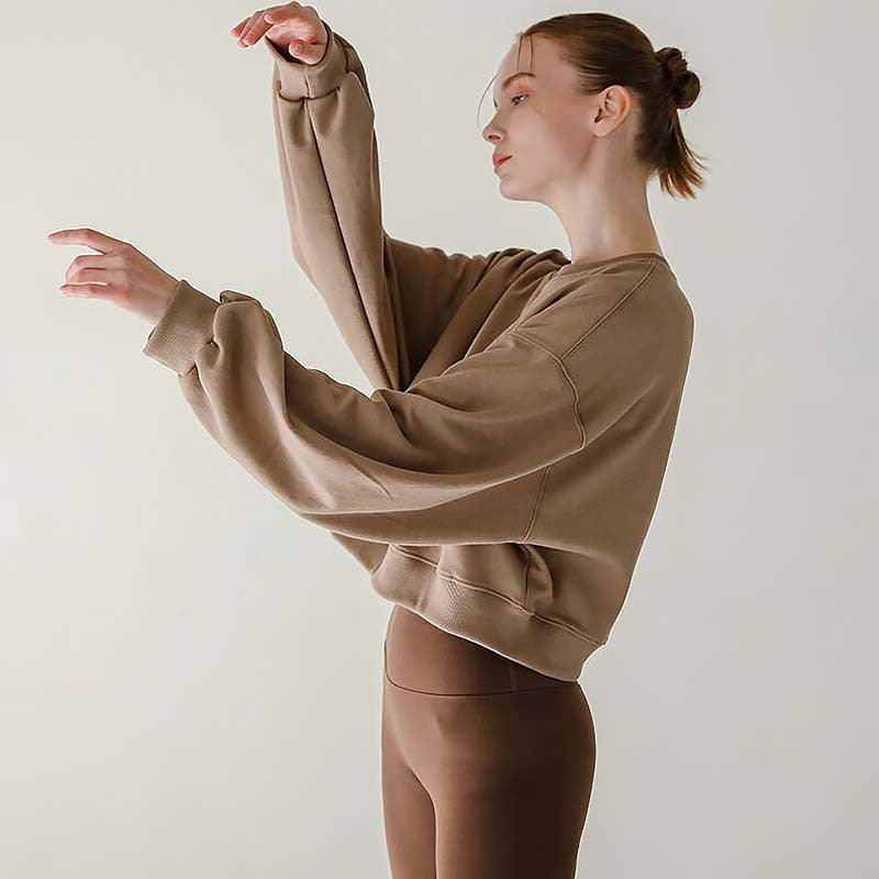 Short Sweatshirt Women Clothing Spring Autumn Long Sleeve round Neck Pullover Casual Yoga Clothes Sexy Fitness Sports Top
