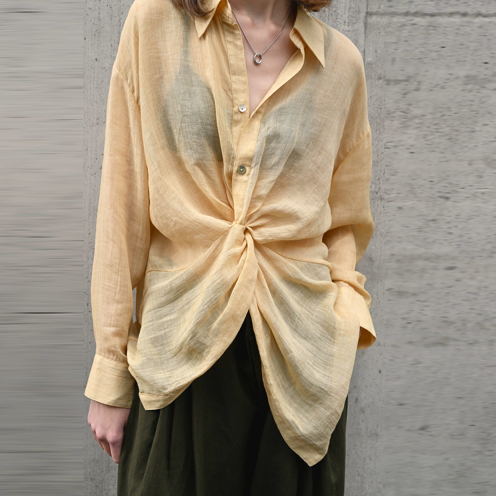 Women Niche Twisted Waist Design Shirt Summer Lightweight Breathable Tup Cardigan