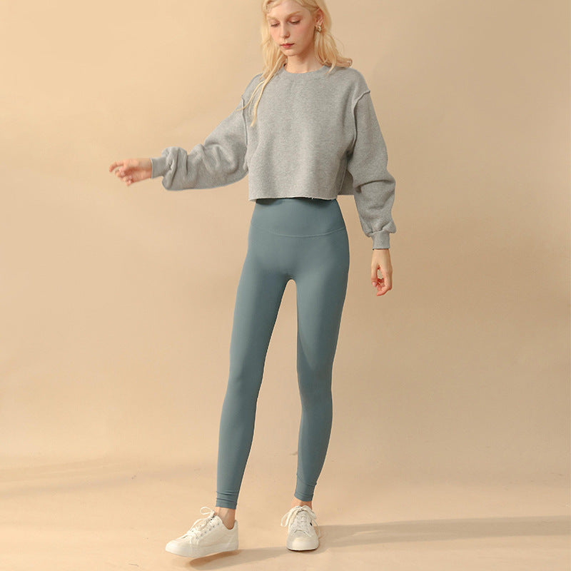 Fleece Lined Long Sleeved Fitness Yoga Wear Top Sports Cropped Short Sweatshirt Women