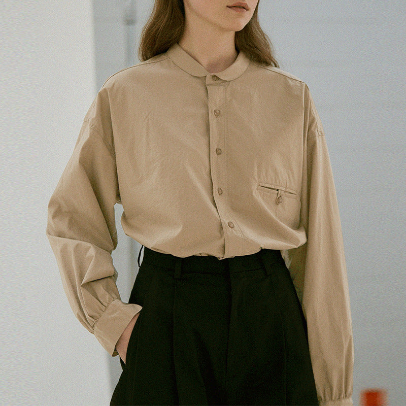 Doll Collar Shirt Spring Autumn Women Outer Wear Long Sleeve Heavy Industry Advanced Cardigan Top Shirt