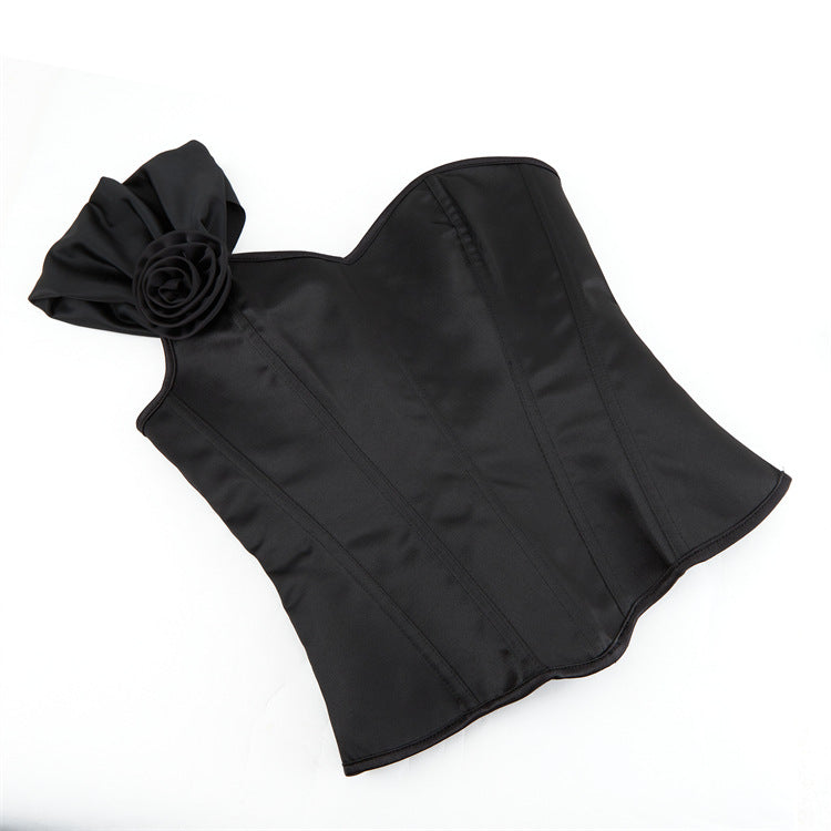Black Zipper Single Shawl Women Bodybuilding Girdle Court Top