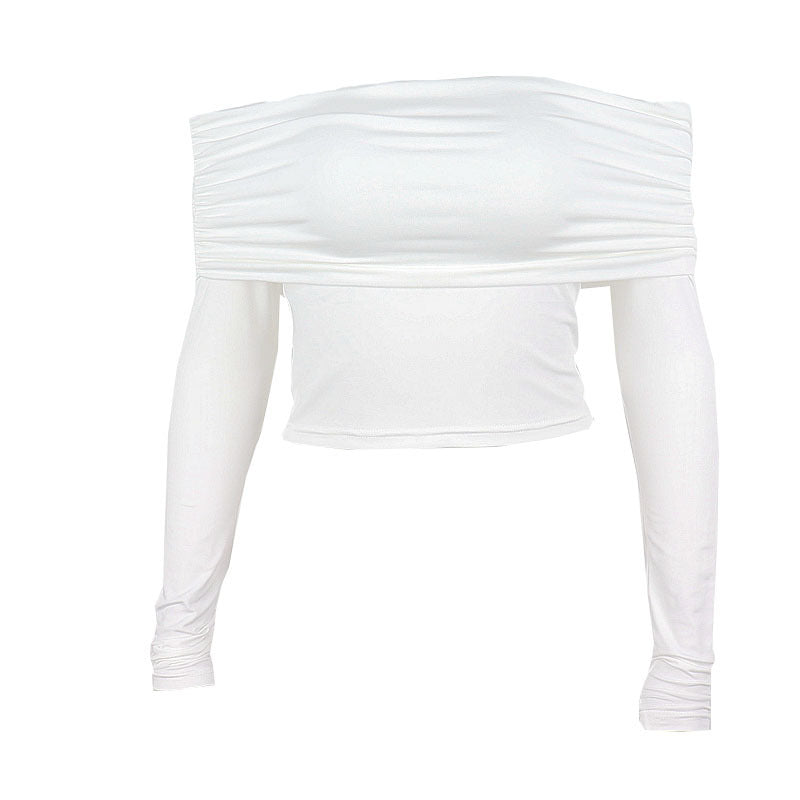 Spring Sexy Sexy Off Shoulder Slim Fit All Match Long Sleeved T Shirt Top
