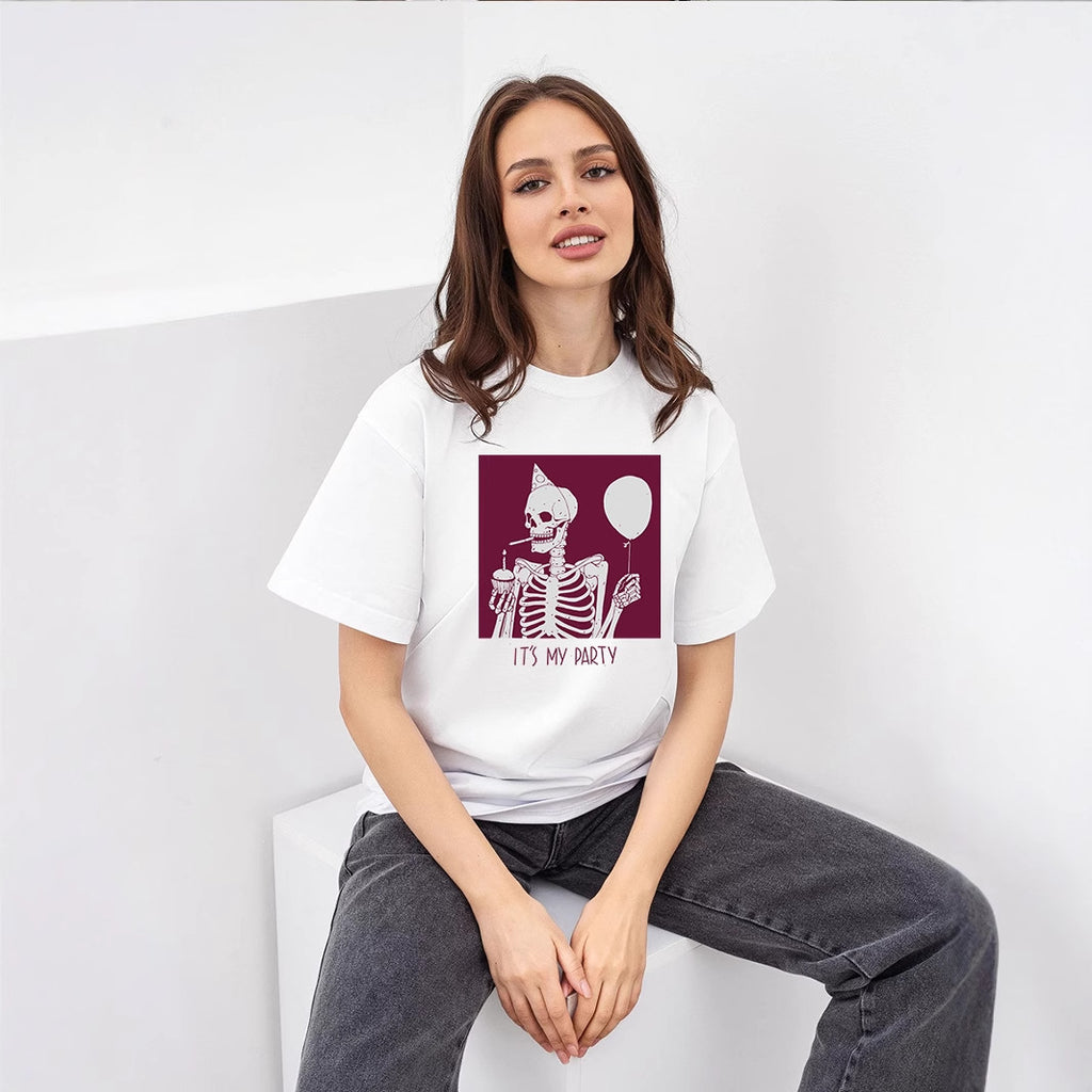 Funny Printed T shirt Women Summer Loose round Neck Cotton Short Sleeve Top