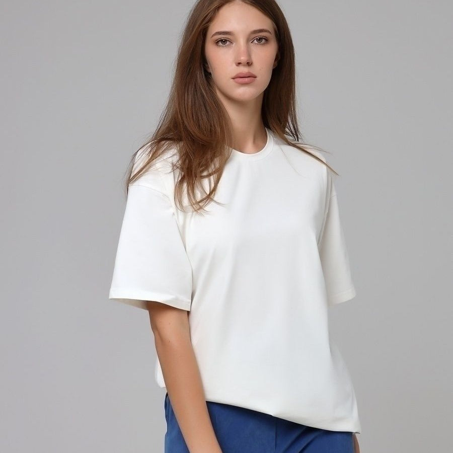 Spring Summer Solid Color T Shirt Women Cotton Short Sleeved Shirt Loose All Match