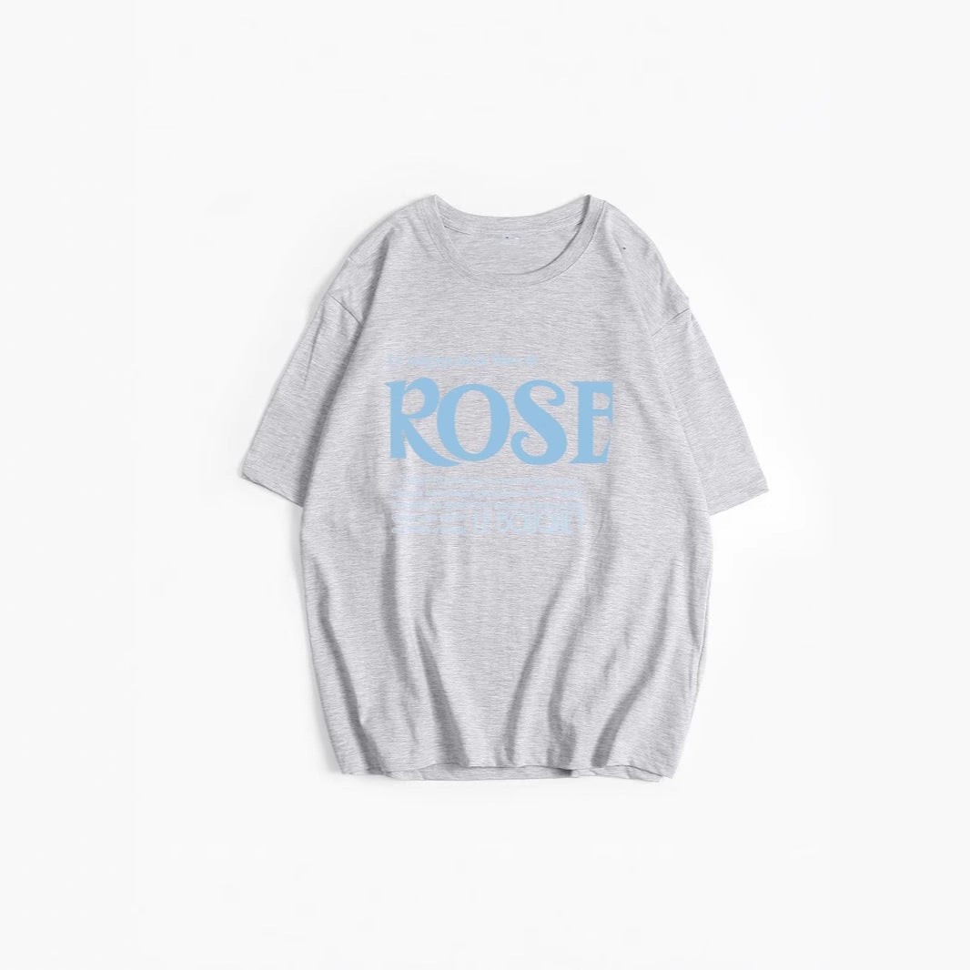 Simple Letter Graphic Print T shirt Women Summer Loose round Neck Cotton Short Sleeve Top