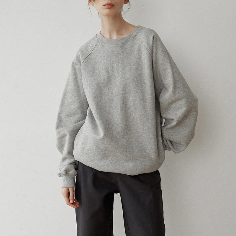Autumn South Korea Pocket Sweatshirt Casual Women Loose Raglan Sleeve round Neck Lazy Simple Top with Pockets