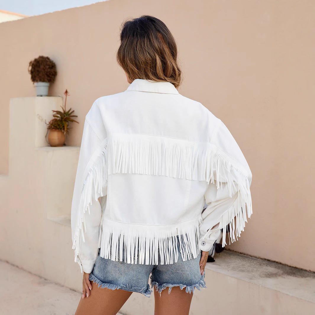 Tassel Denim Jacket Women Casual Loose Denim Jacket
