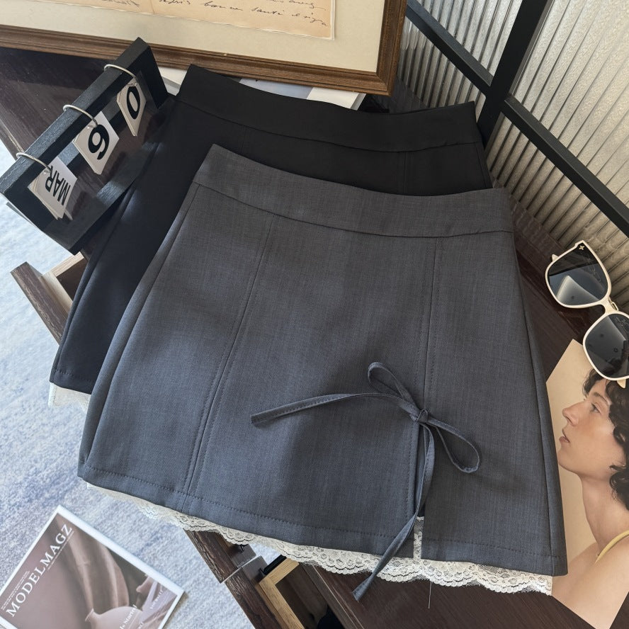 Sweet Cool Split Bow Stitching Lace Skirt Spring Summer High Waist Skirt Anti Exposure Hip Skirt