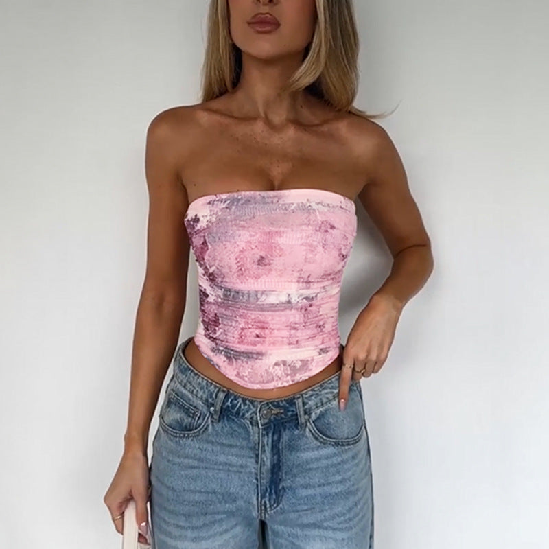 Printed off Neck Waist Top Summer All Matching Tube Top Vest