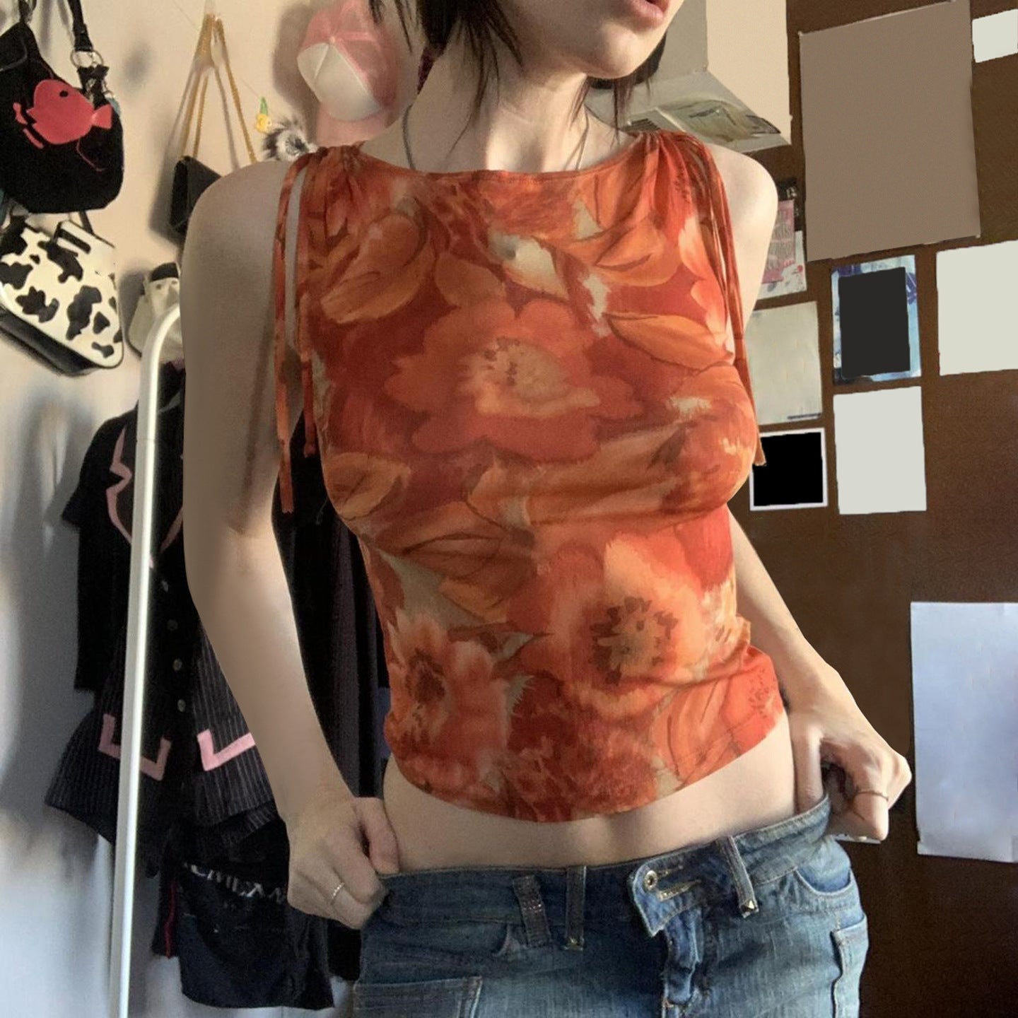 Summer Women Clothing Girl Vacation Colorful Floral Print Sleeveless Lace up Vest Women