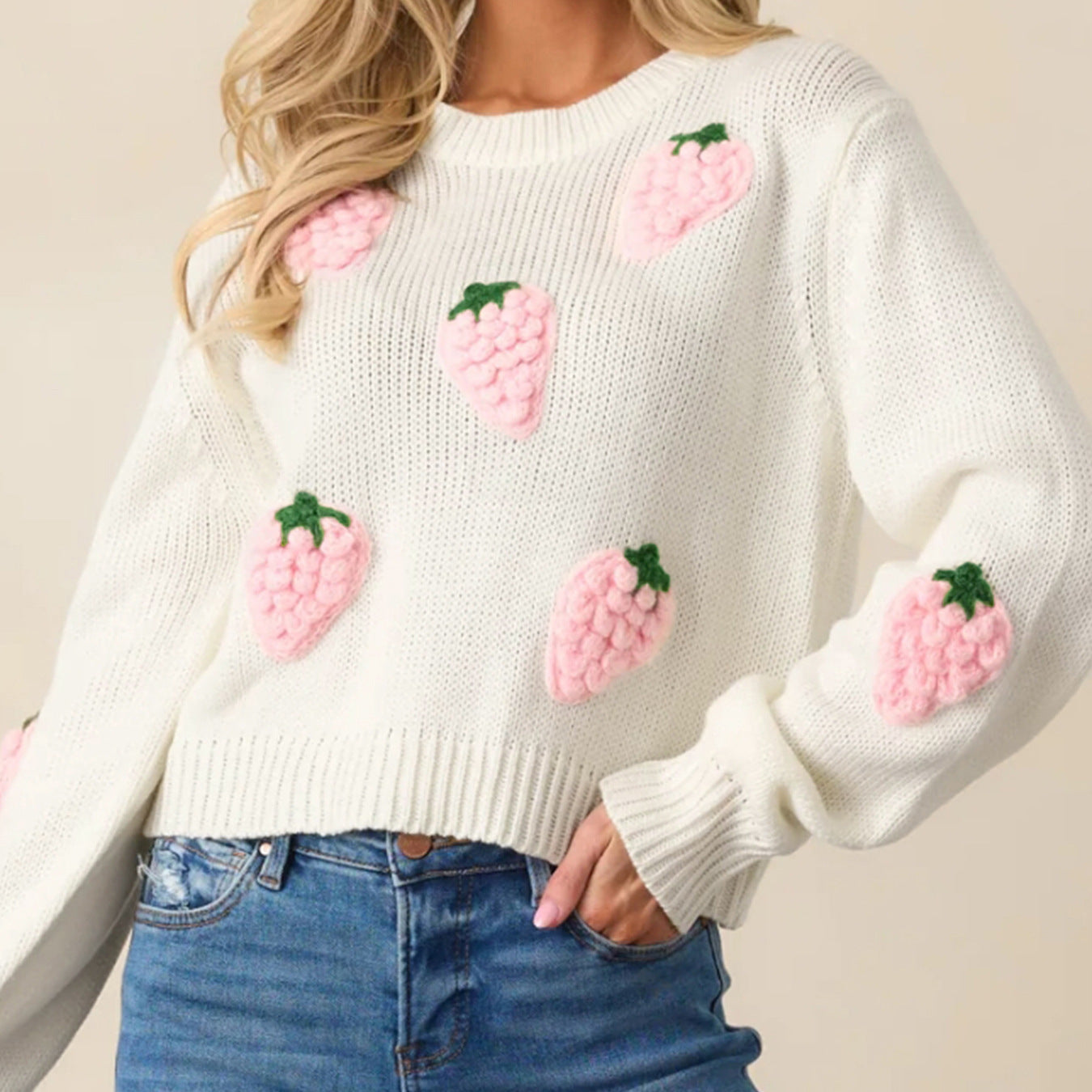 Autumn Winter Sweet 3D Three Dimensional Strawberry Pattern Pullover Women Sweater Elegant Long-Sleeved Sweater