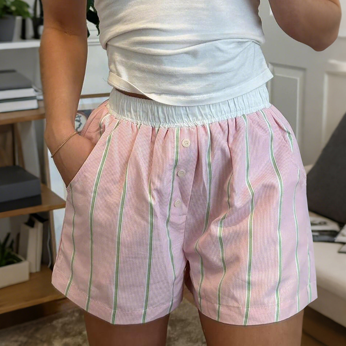 Casual Holiday Striped Shorts Pants Women Clothing Spring Summer