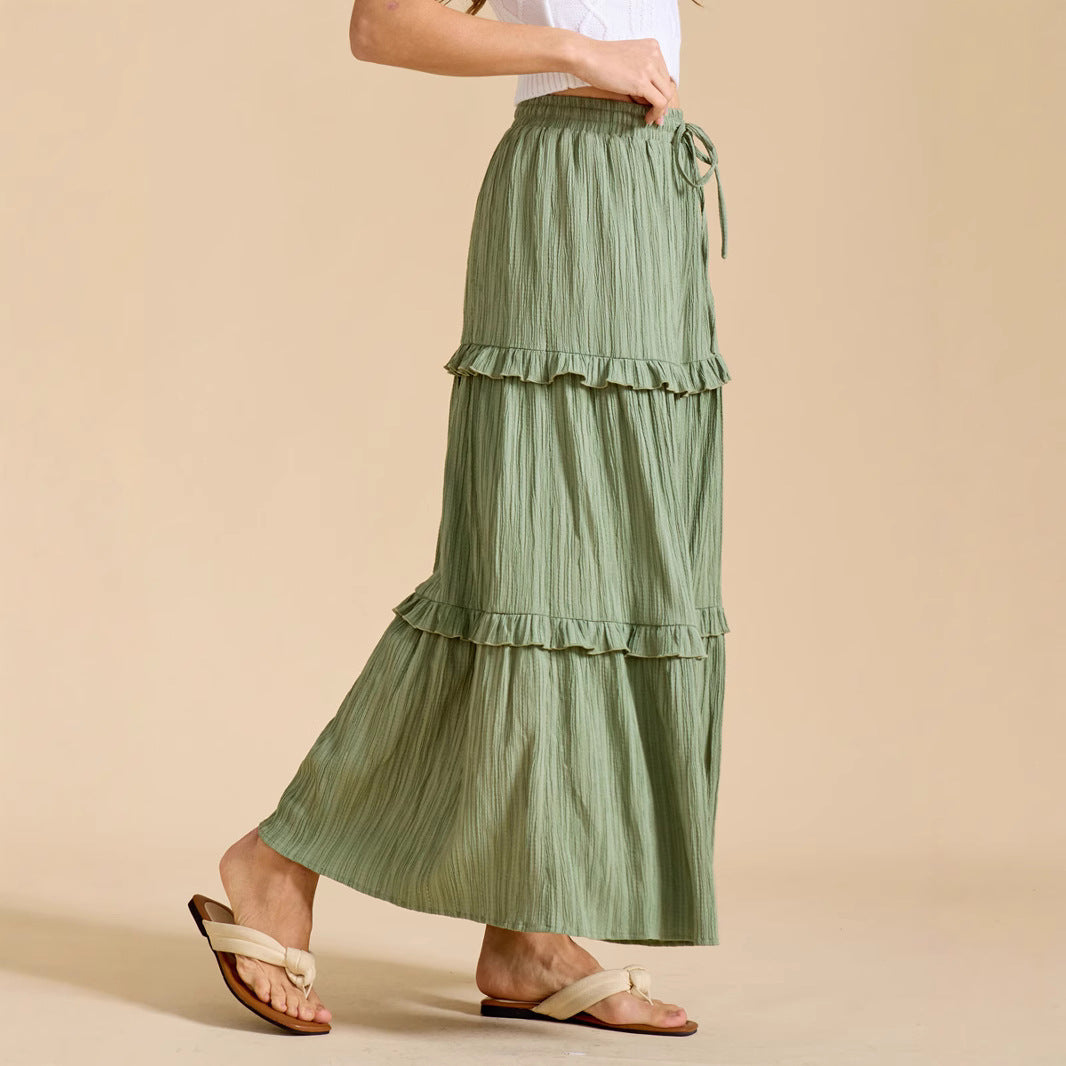 Drawstring Lace Skirt High Waist Elastic plus Size A line