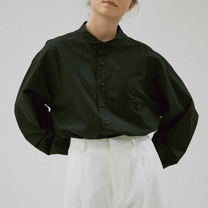 Doll Collar Shirt Spring Autumn Women Outer Wear Long Sleeve Heavy Industry Advanced Cardigan Top Shirt