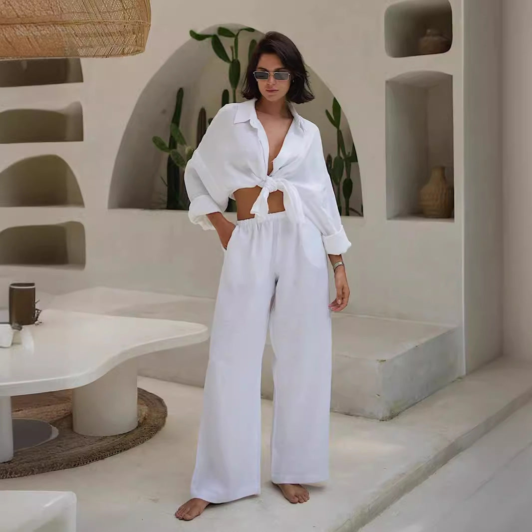 Long Sleeved Casual Suit Autumn Women Loose Casual Cotton Shirt Trousers Suit