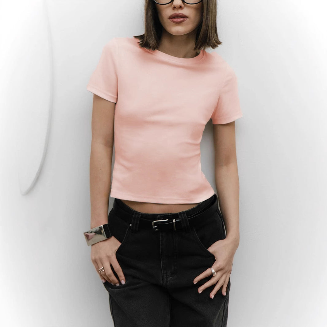 Simple Short Top Summer Sexy Cropped Short Sleeve Slim Fit Slimming T shirt