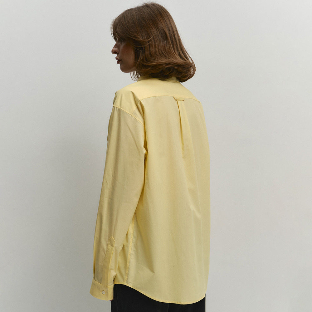 Cotton Yellow Shirt for Women Spring Summer Blouse for Commuting Comfortable Loose Cotton Shirt for Women
