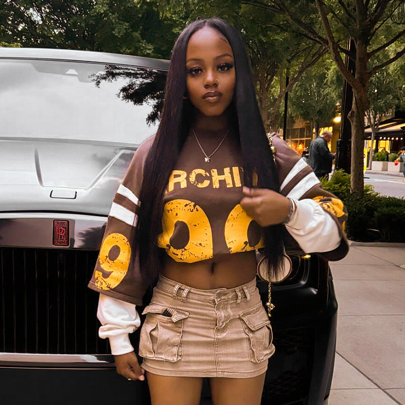 Loose Street Casual Printed Letters Sports False Two Piece Sweatshirt