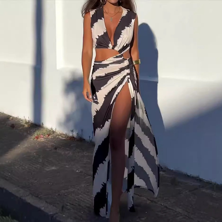 Women Clothing Summer Casual Printing Hollowed out Dress