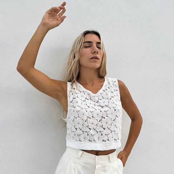 Lace Hollow Out Cutout Jacquard Short Vest Vest Spring Summer Simplicity Casual Office