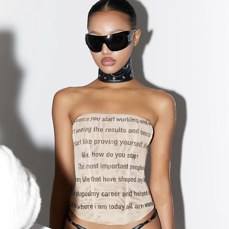 Letter Graphic Printed Tube Top Summer Wild Sexy Vest for Women