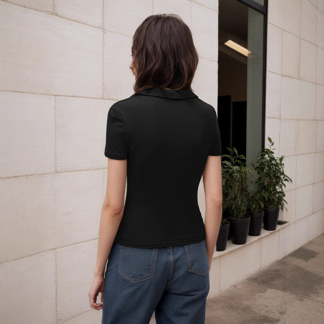 Women Summer Sexy Slim Fit Polo Collar Sexy Outer Wear Underwear Short Sleeve T shirt