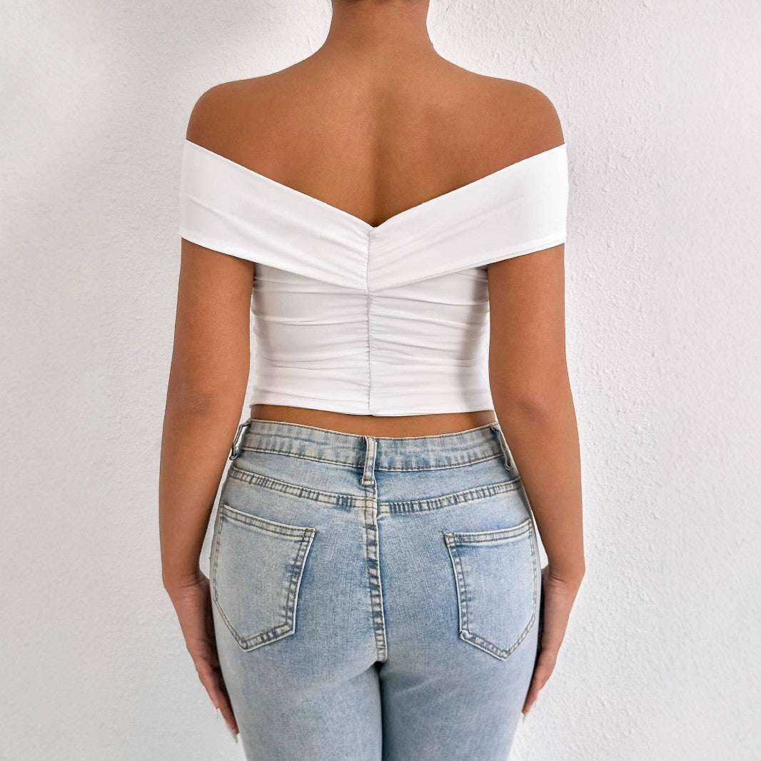 Summer Women Top Cross off Neck Bandeau Slim Fit Top