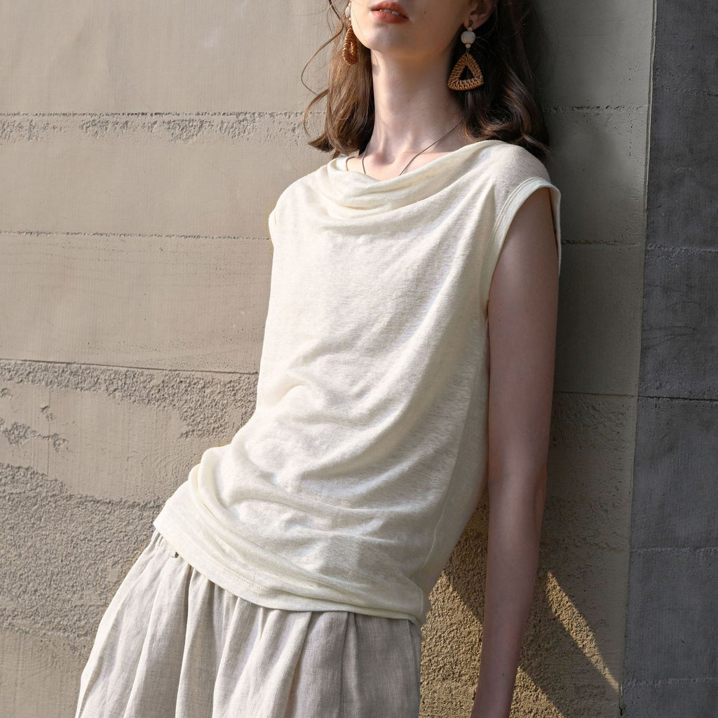 High End Hemp Sweater Summer French Swing Collar Short Sleeve Shirt Light Oblique Cut Classic Paperman Top