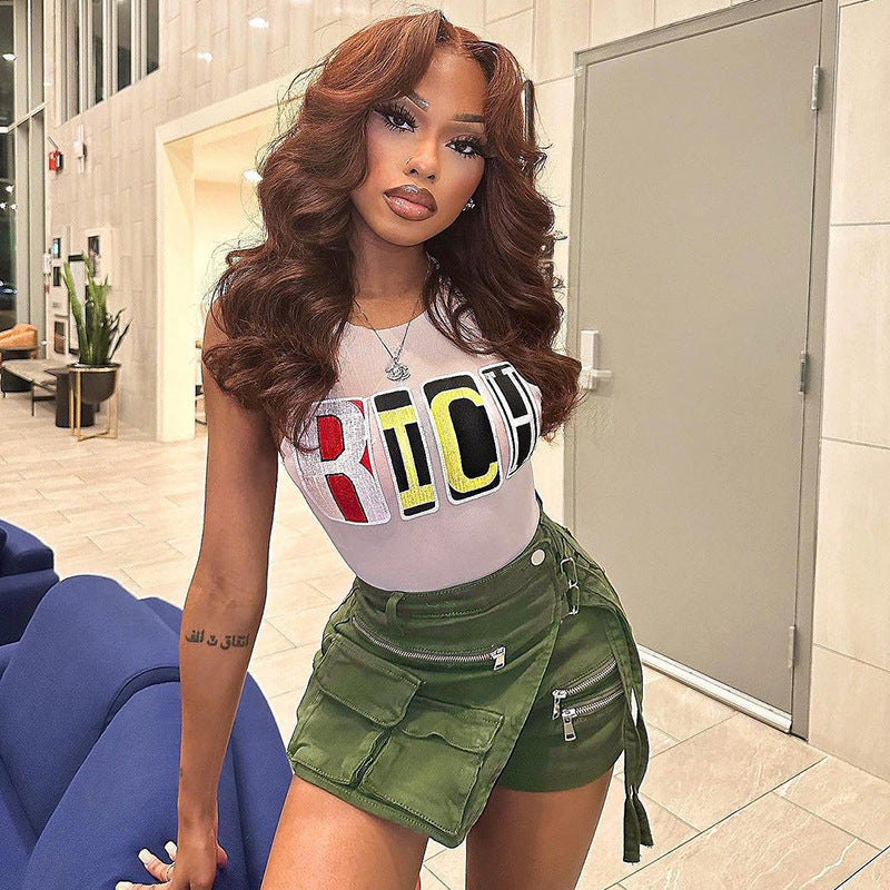 Autumn Street Women Clothing Personalized All Match Sexy Slim Fit Letters Vest Top for Women